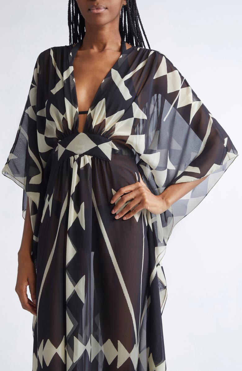 Johanna Ortiz Secret Garden Georgette Caftan Dress, Alternate, color, Black / Ecru