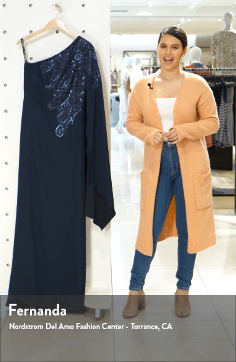 Sequin Cape Sleeve Gown, sales video thumbnail