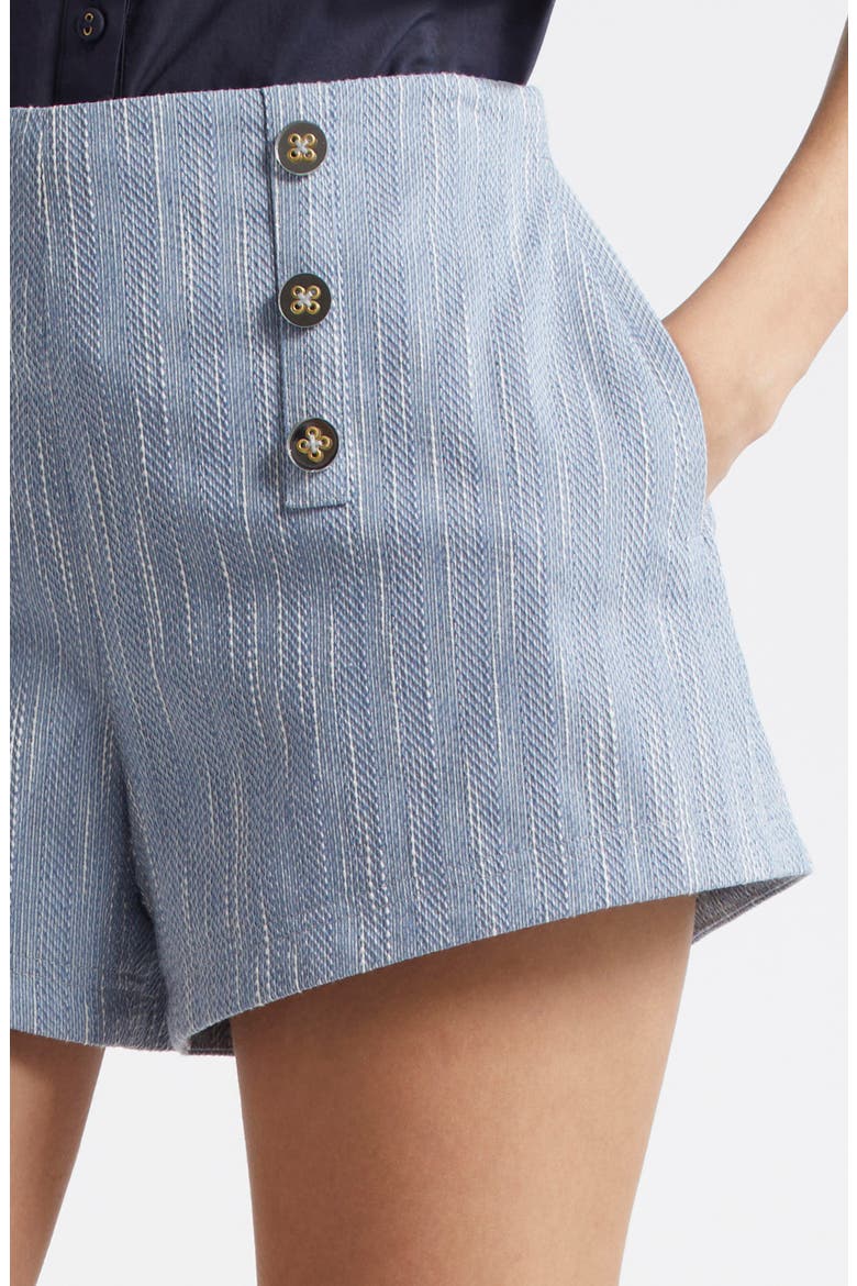 Samira Front Button Shorts, Alternate, color, LIGHT INDIGO SLUB