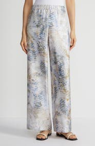 Lafayette 148 New York Riverside Fern Print Silk Twill Wide Leg Pants