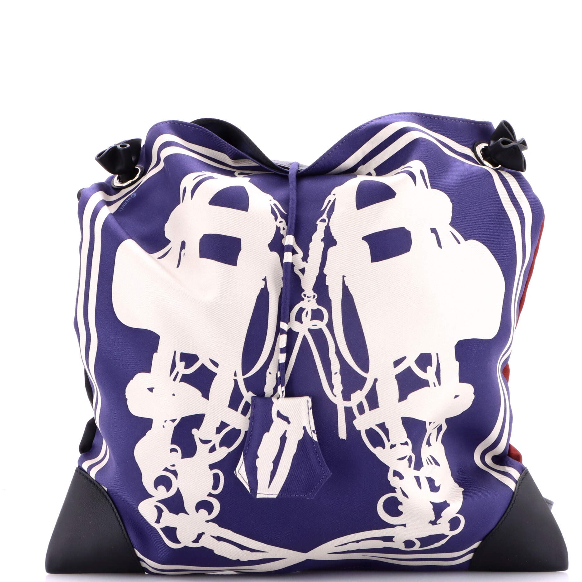 Pre-Owned Hermes Silky City Bag Printed Silk and Leather PM, Main, color, Blue