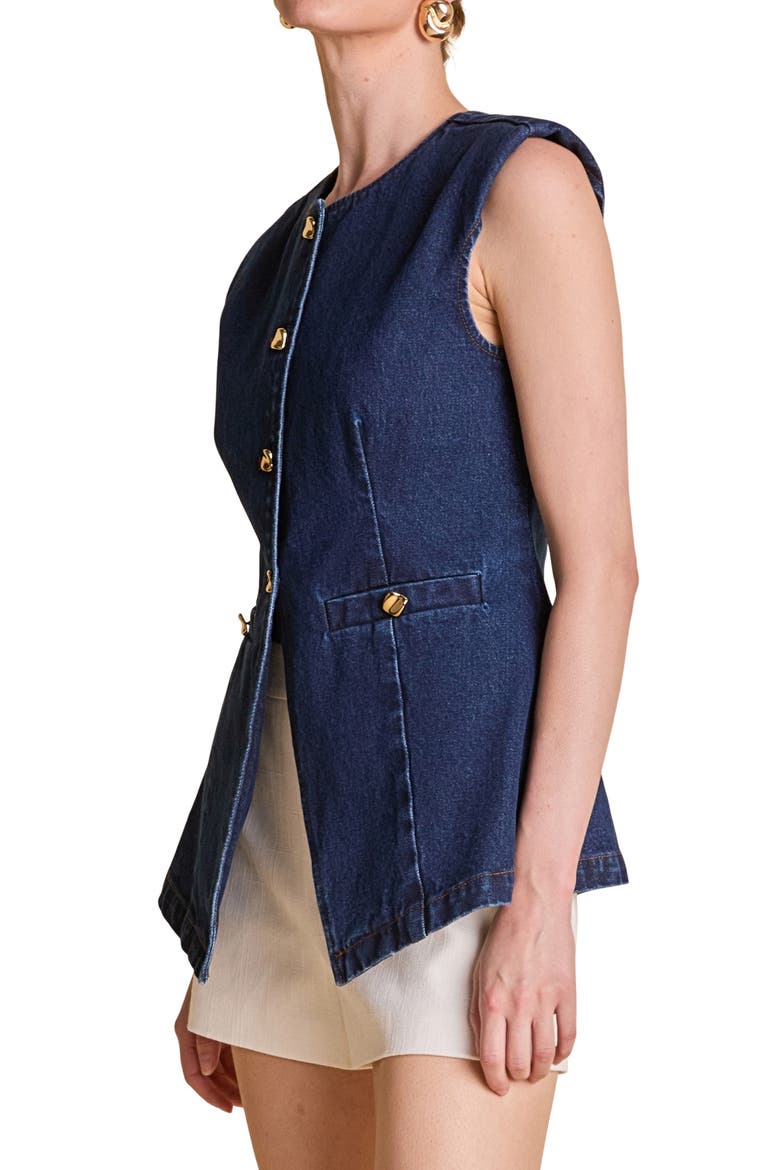 Button Cutaway Denim Vest, Alternate, color, DENIM