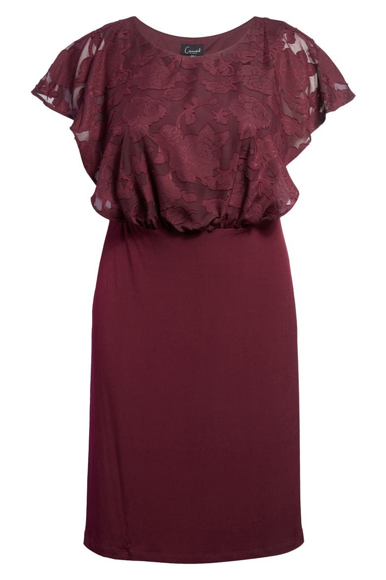 Jacquard Overlay Midi Dress, Alternate, color, BORDEAUX