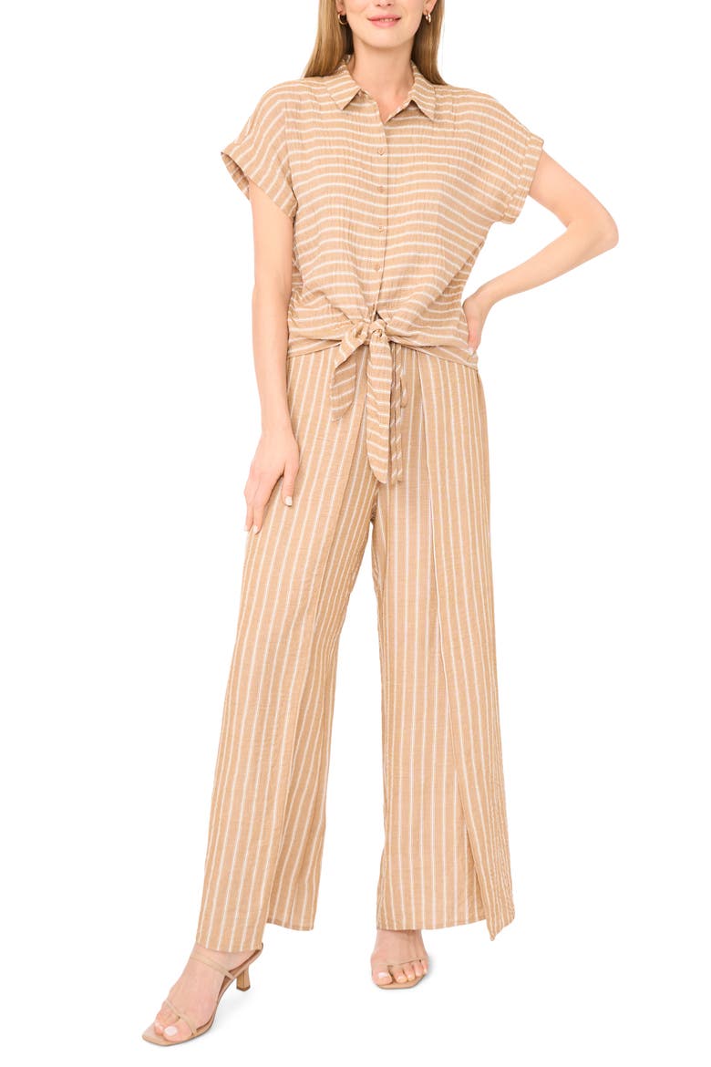 Printed Button-Up Top, Alternate, color, BEIGE