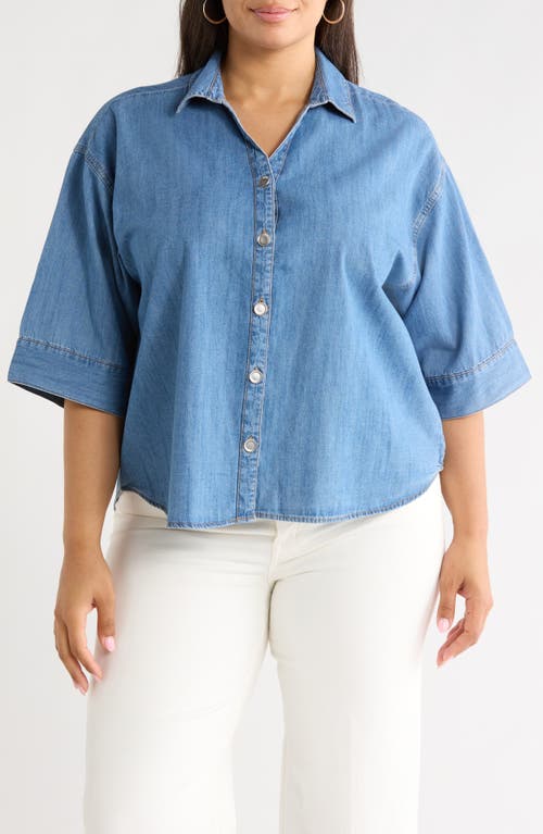 beachlunchlounge Kindell Chambray Top in Medium Wash at Nordstrom, Size 1X