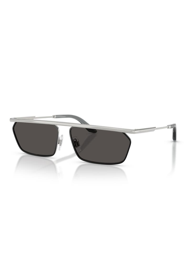 60mm Rectangular Sunglasses, Alternate, color, SILVER/ MATTE BLACK / GREY