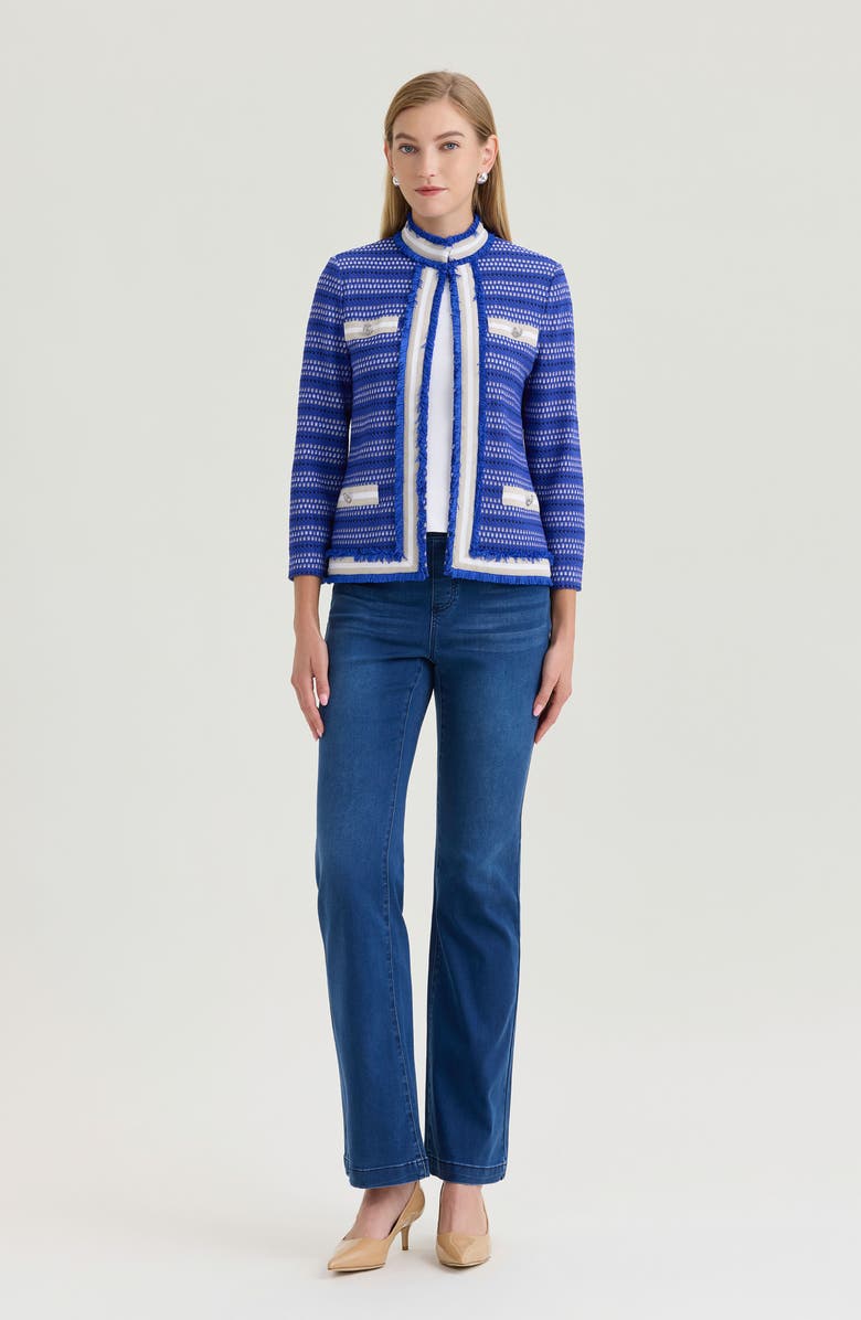 Ming Wang Heritage Ribbon Fringe Trim Knit Jacket, Alternate, color, Sapphire Sea/Limestone