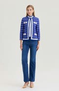 Ming Wang Heritage Ribbon Fringe Trim Knit Jacket