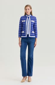 Ming Wang Heritage Ribbon Fringe Trim Knit Jacket