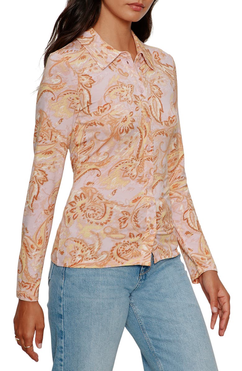 Sanctuary Dreamer Floral Knit Button-Up Shirt, Alternate, color, Whimsy Purple