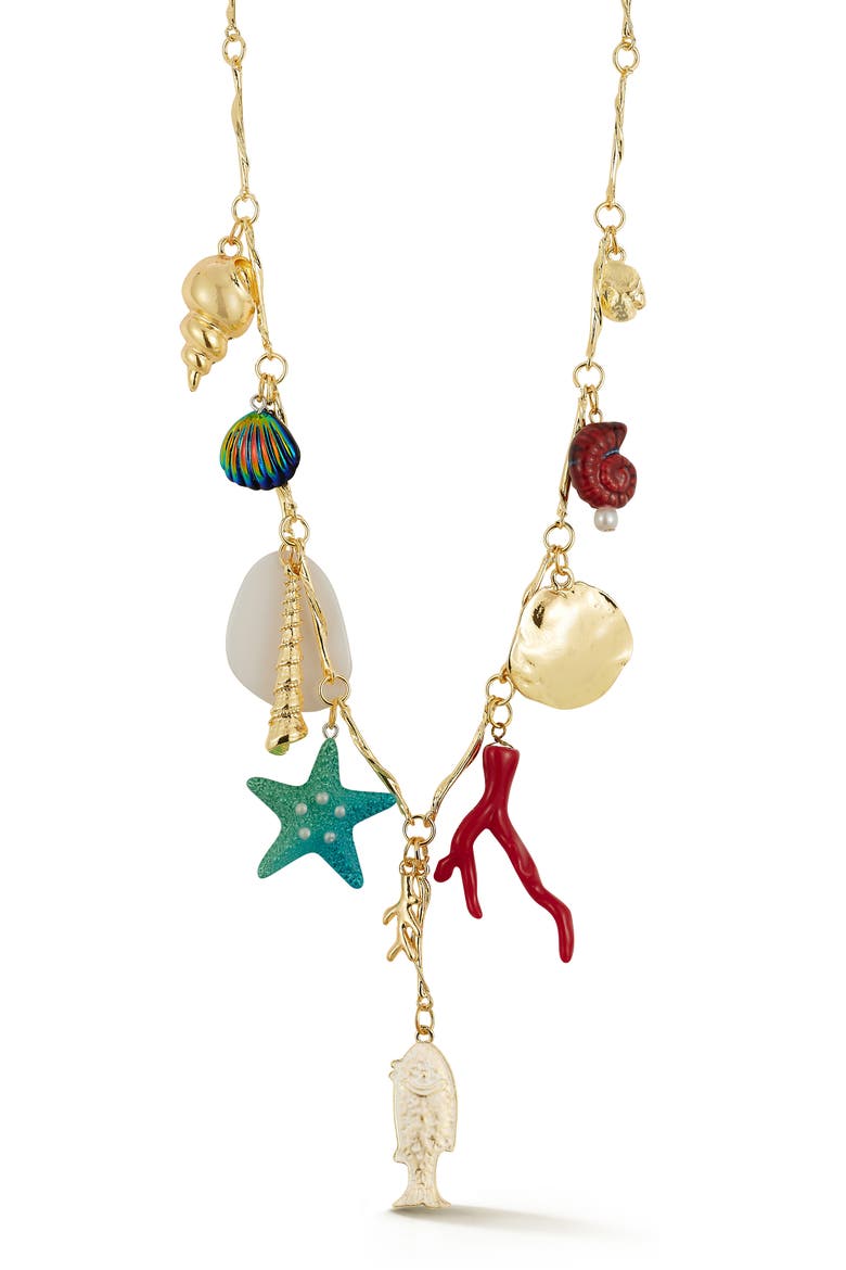 Seashore Goldtone Charm Necklace, Main, color, GOLD