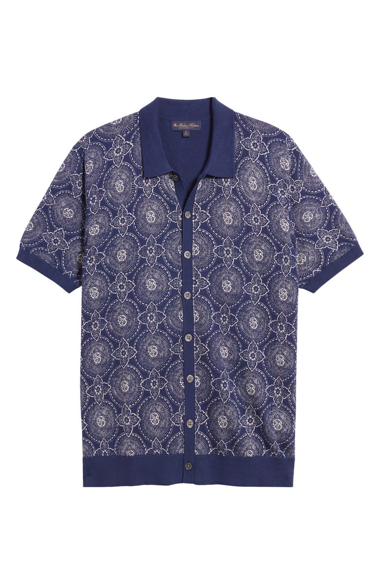 Brooks Brothers Medallion Print Short Sleeve Cotton Cardigan, Main, color,