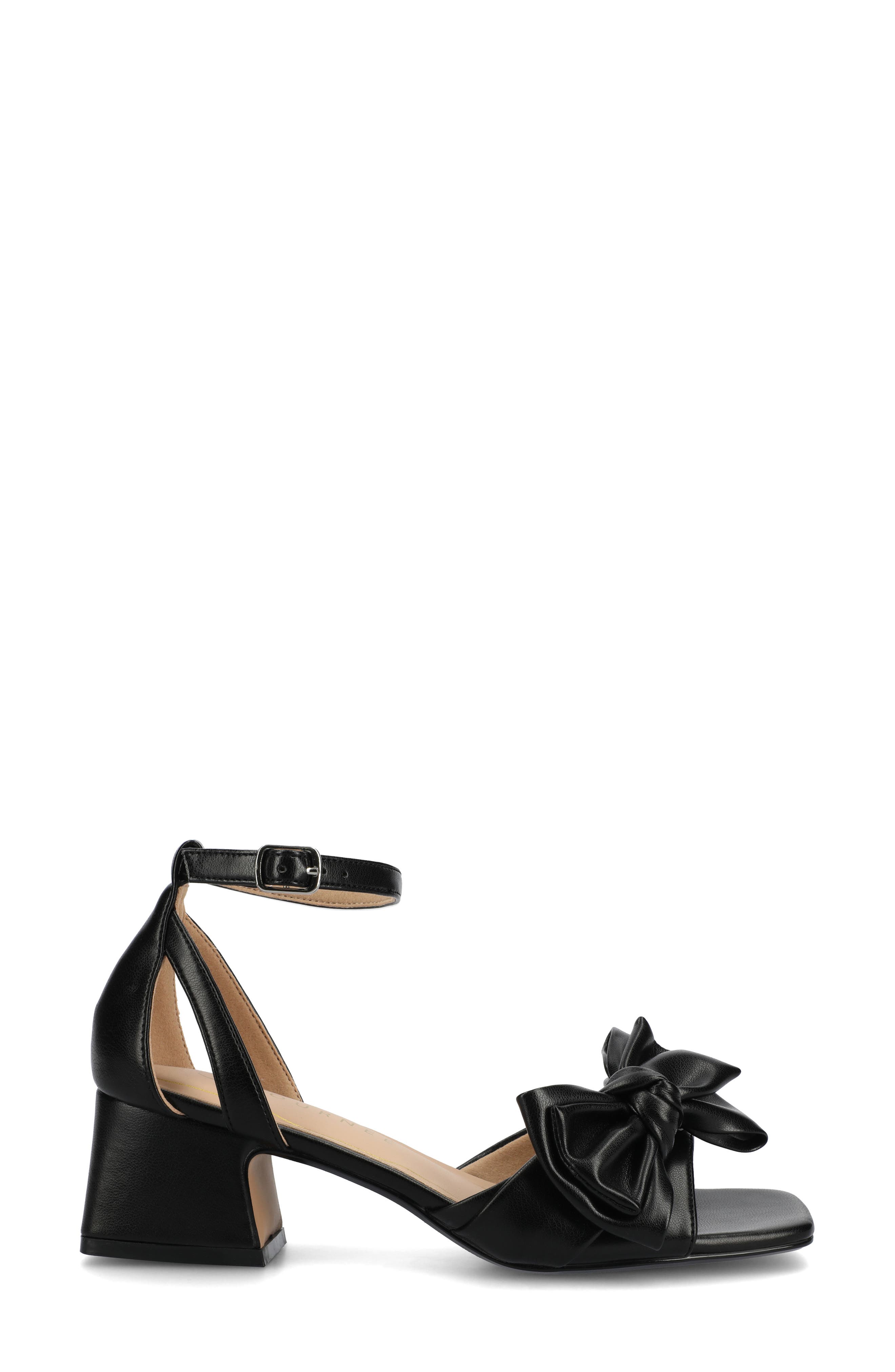 Journee Collection Zevi Bow Block Heel Sandal, Alternate, color, Black Pu