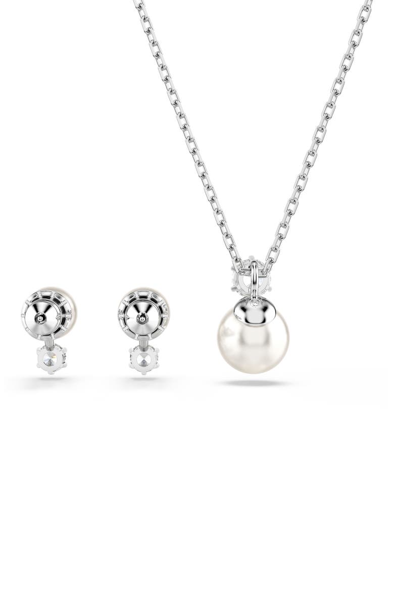 Matrix Crystal Pearl Necklace & Stud Earrings Set, Alternate, color, WHITE