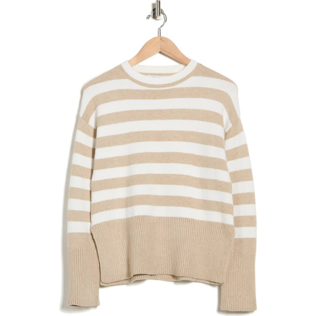 Vigoss Stripe Side Slit Sweater In Neutral