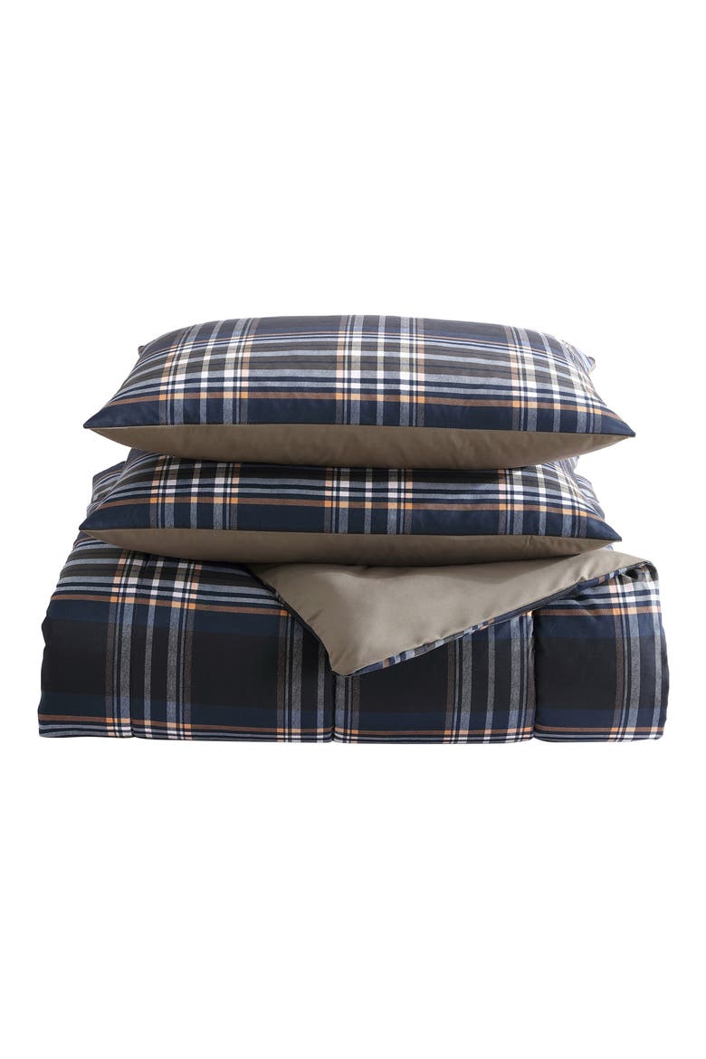 City Flats Plaid Cotton Comforter & Sham Set, Main, color, DARK BLUE
