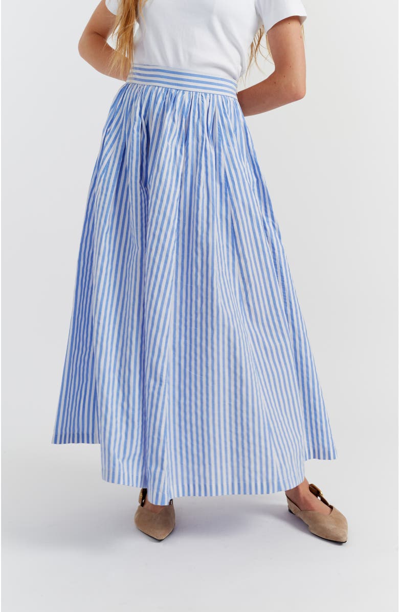 Chinti & Parker Cotton Oxford A-Line Stripe Skirt, Main, color, Blue Stripe