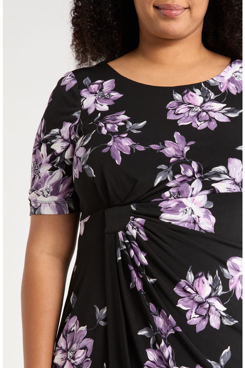 Floral Print Faux Wrap Dress, Alternate, color, BLACK