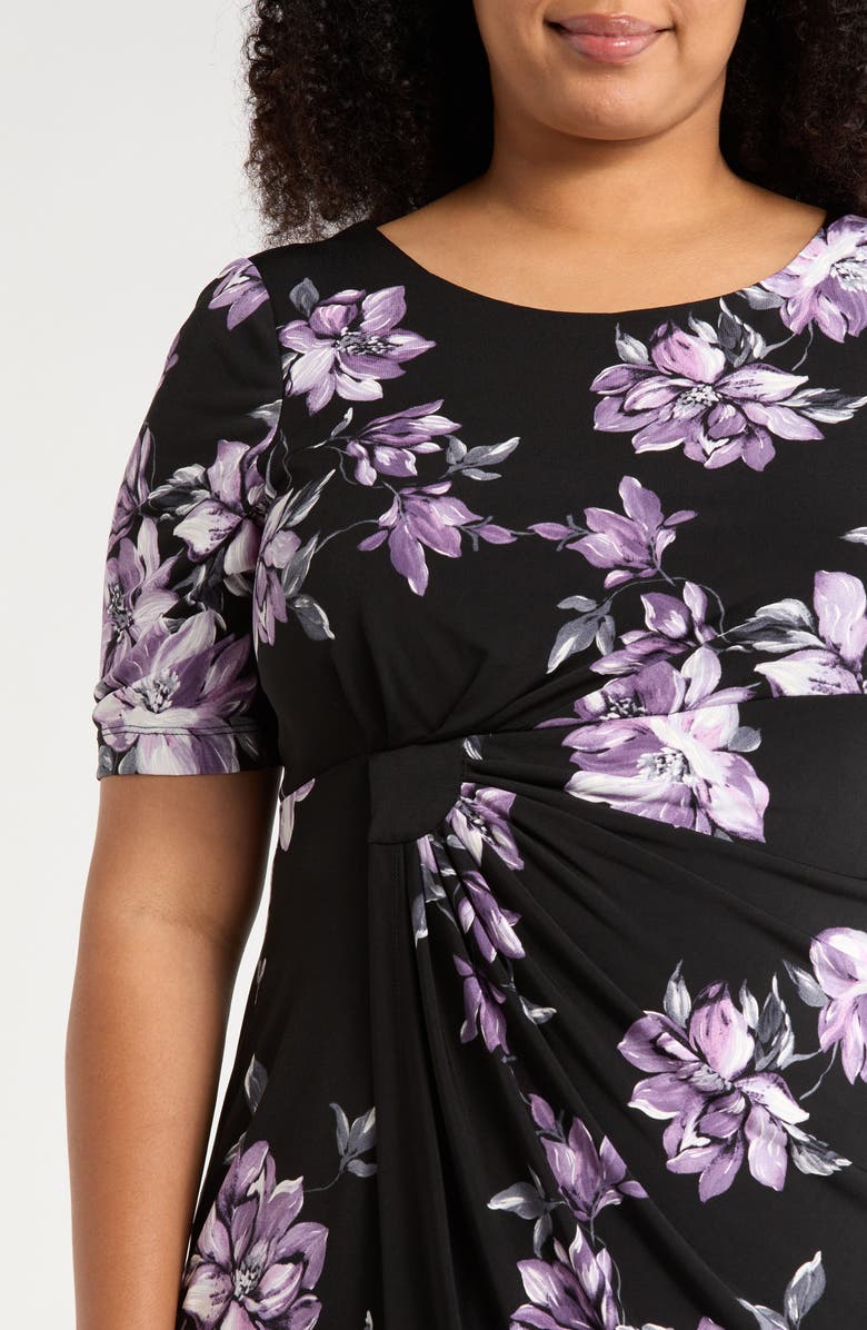 Connected Apparel Floral Print Faux Wrap Dress, Alternate, color, Black