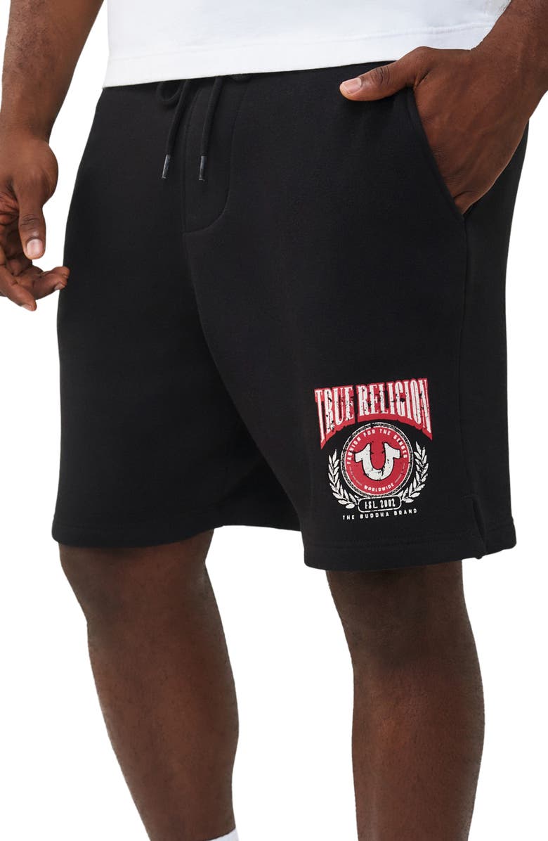 True Religion College Sweat Shorts, Alternate, color, Jet Black