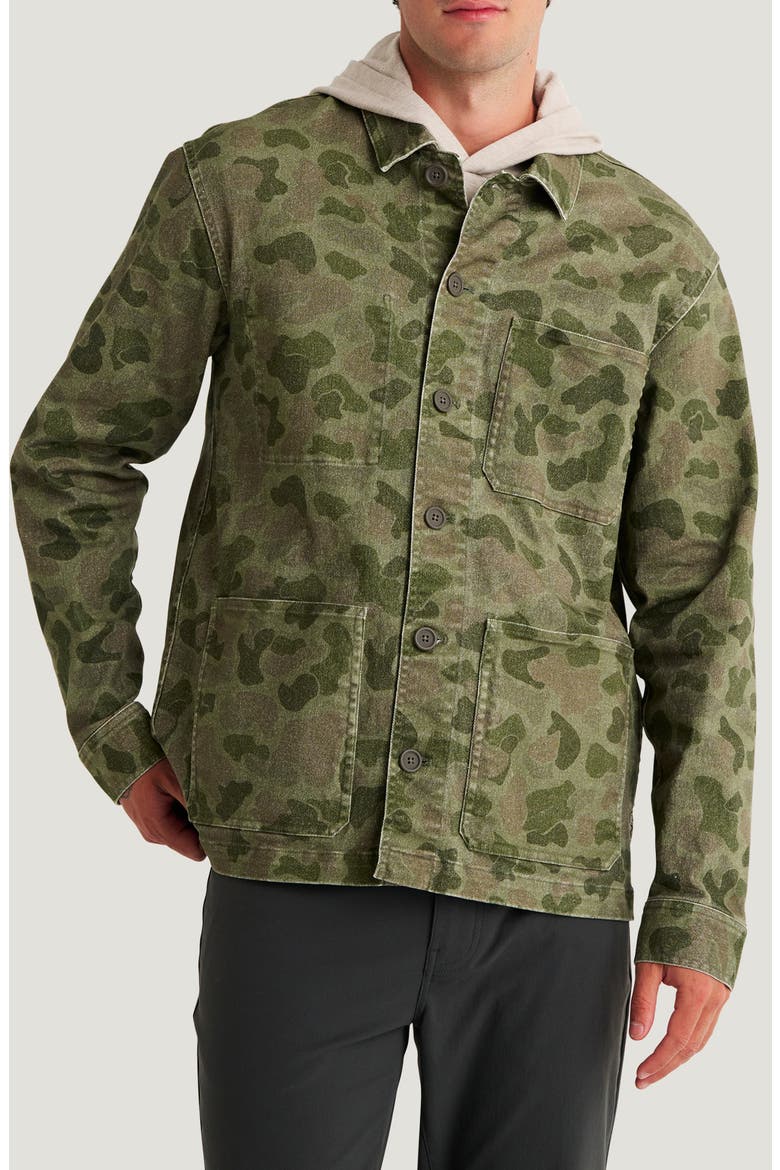 Folly Stretch Cotton Twill Chore Coat, Main, color, VINTAGE CAMO OIL GREEN