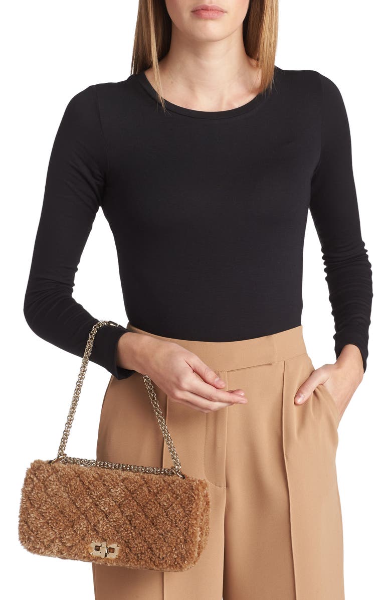 Valentino Garavani Rockstud Spike Genuine Shearling Shoulder Bag, Alternate, color,