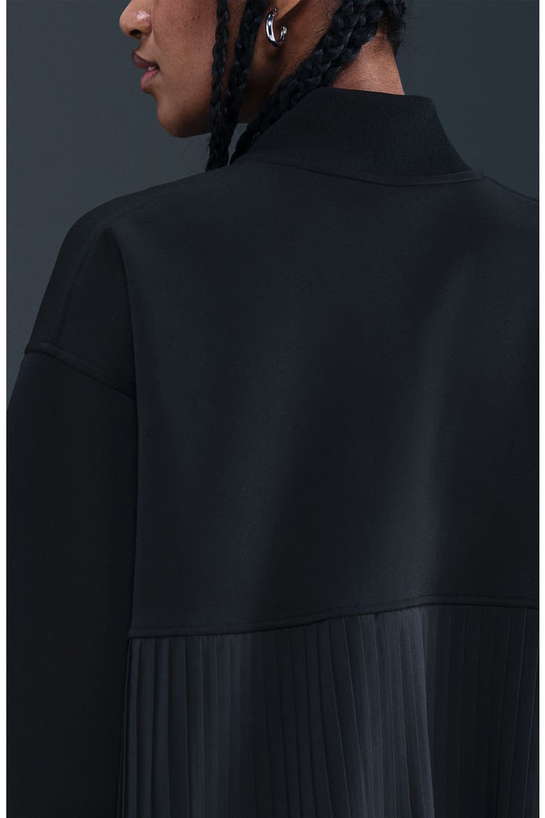 Sportswear Mixed Media Pleated Bomber Jacket, Alternate, color, 010 BLACK/SAIL