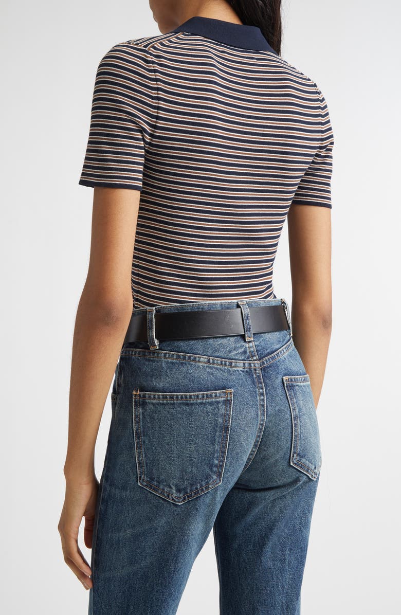 Nili Lotan Gemmatta Stripe Cotton Rib Polo, Alternate, color, Dark Navy/ Brown Stripe