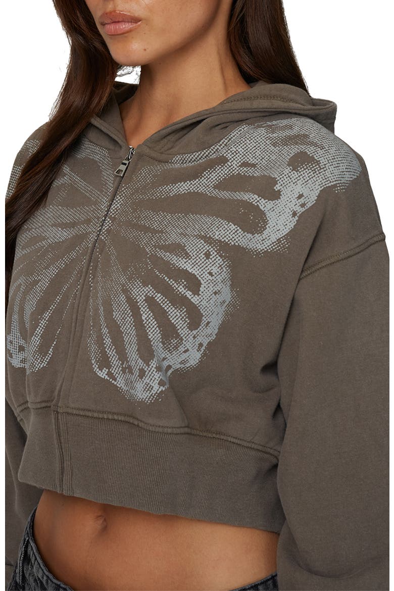 Cropped Zipped Silhouette Hoodie, Alternate, color, Brown