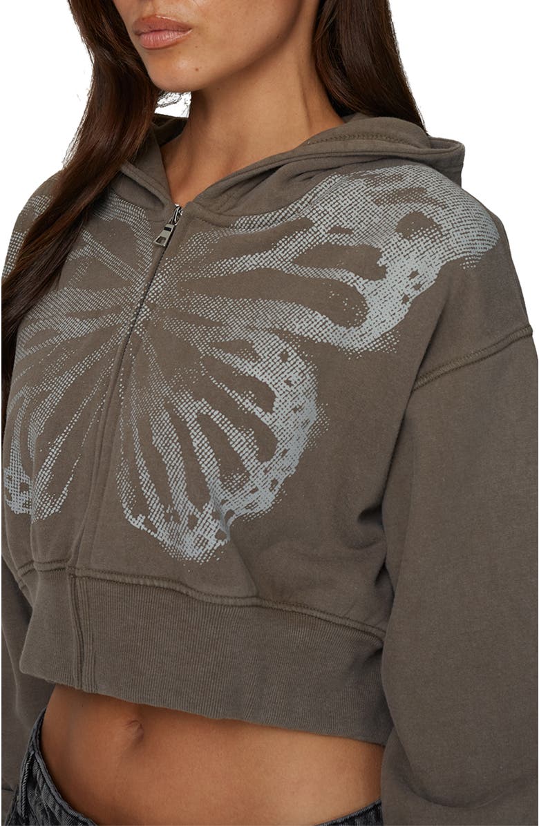 Good For Nothing Cropped Zipped Silhouette Hoodie, Alternate, color, Brown