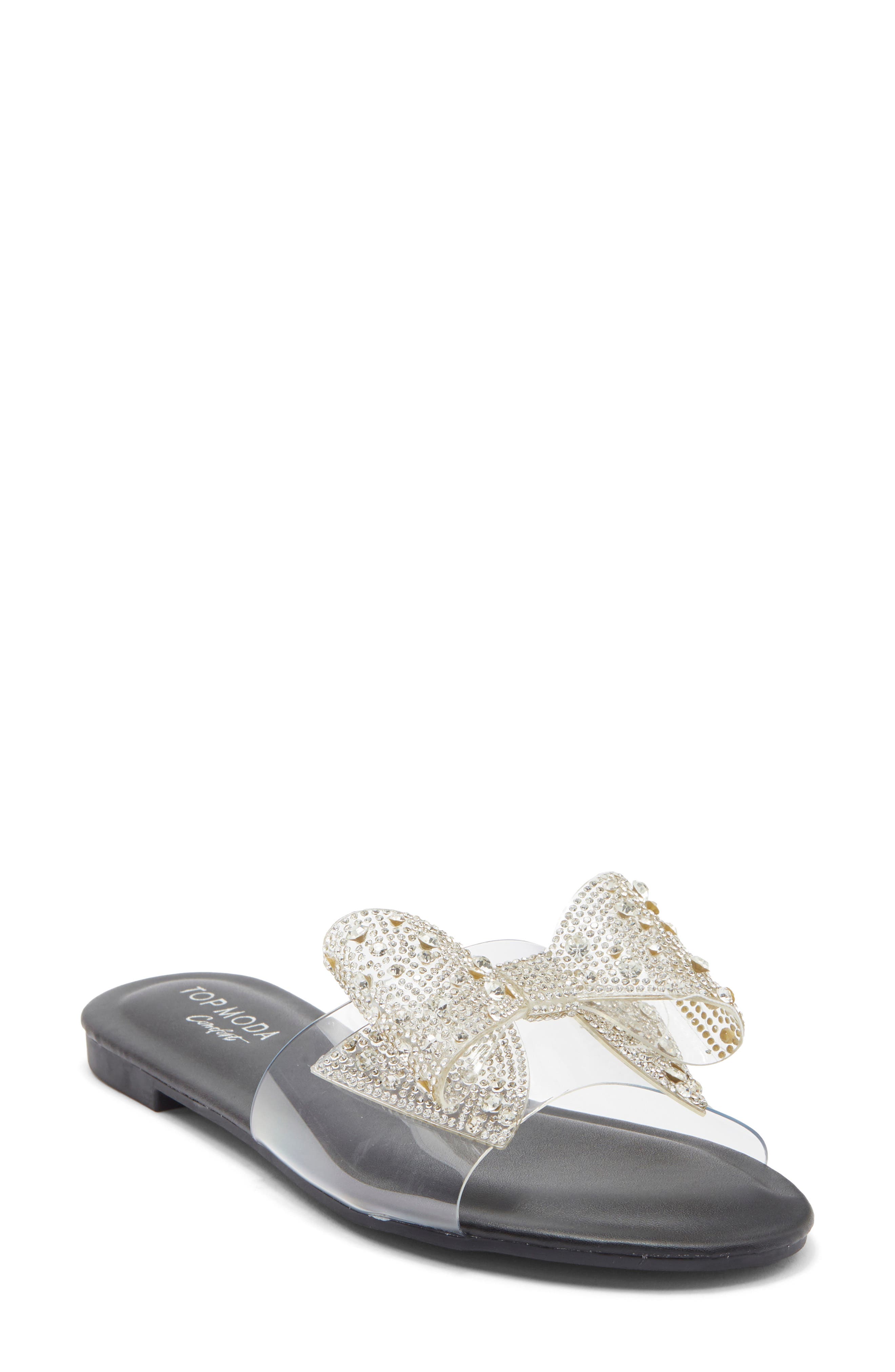 TOP MODA Peach Bow Slide Sandal