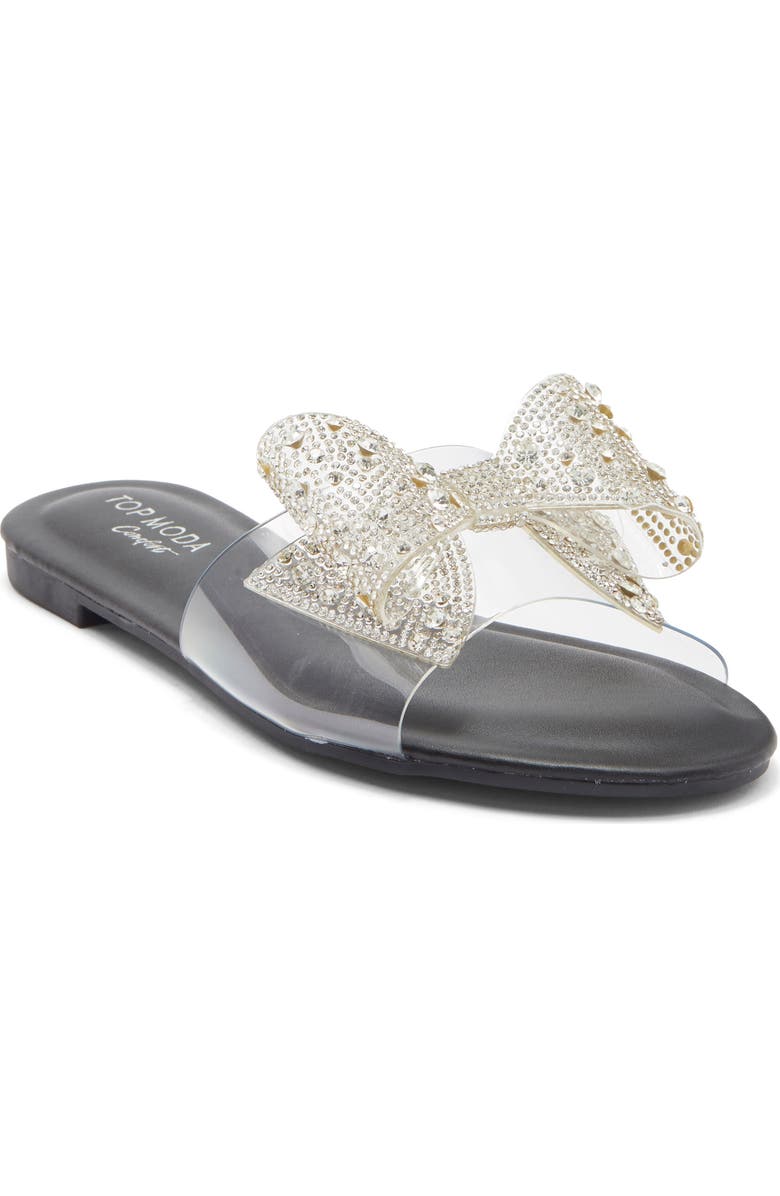 TOP MODA Peach Bow Slide Sandal, Main, color, Black