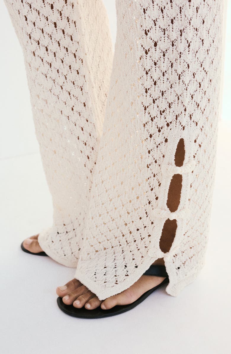 MANGO Openwork Knit Pants, Alternate, color, Ecru
