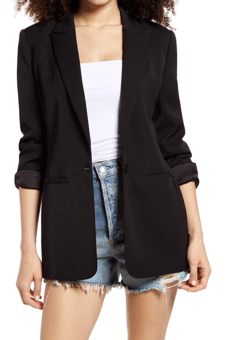 Tailored Single Button Blazer, Main, color, BLACK