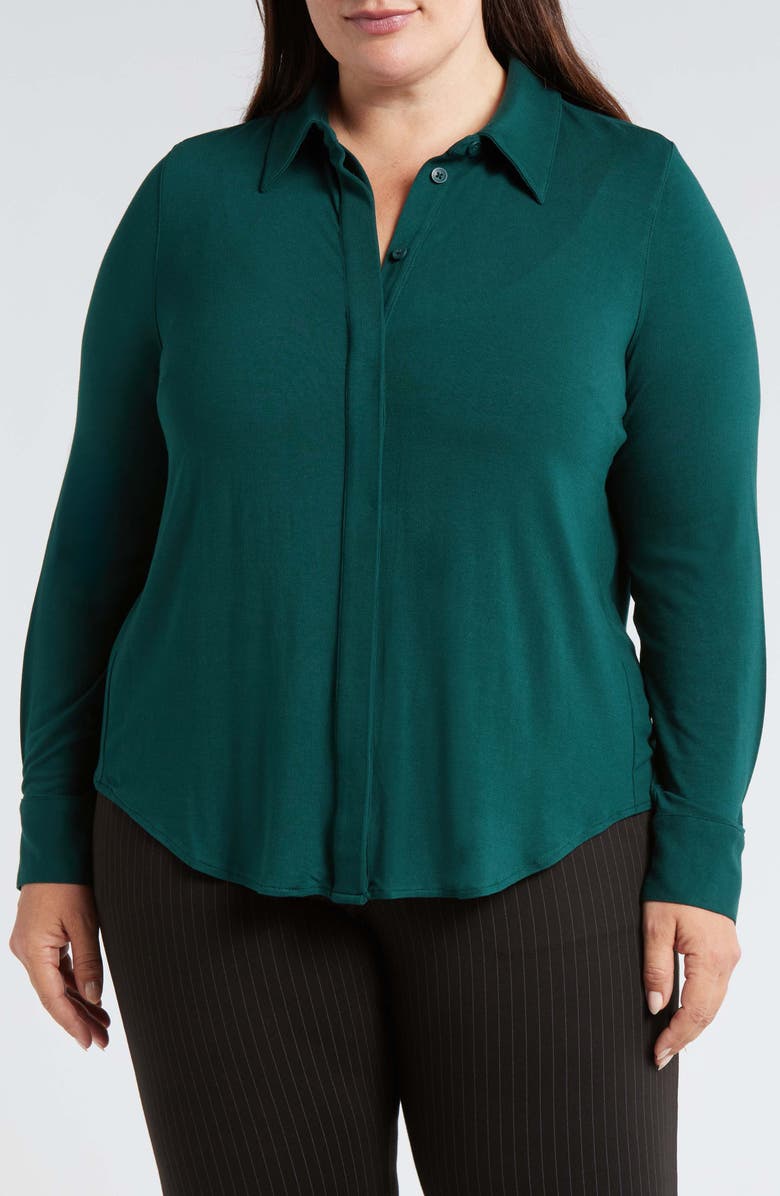 Universal Standard Elbe Button-Up Shirt, Main, color, Forest Green