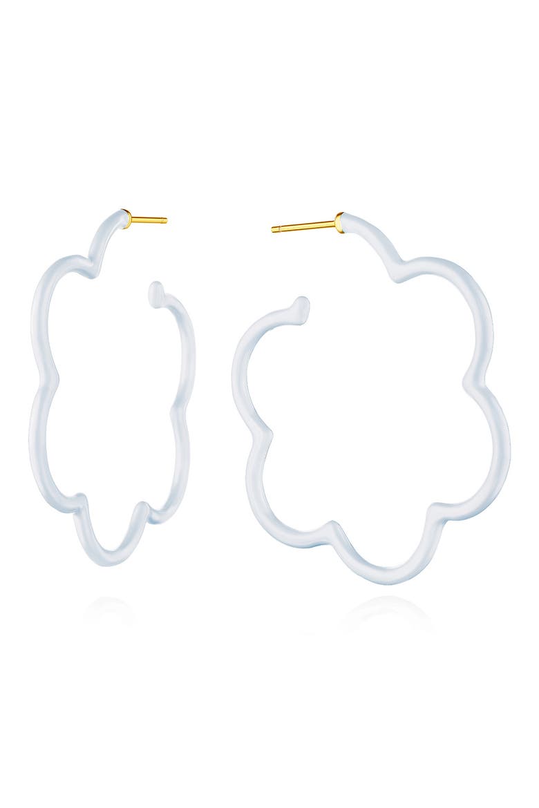 Enamel Floral Hoop Earrings, Main, color, WHITE