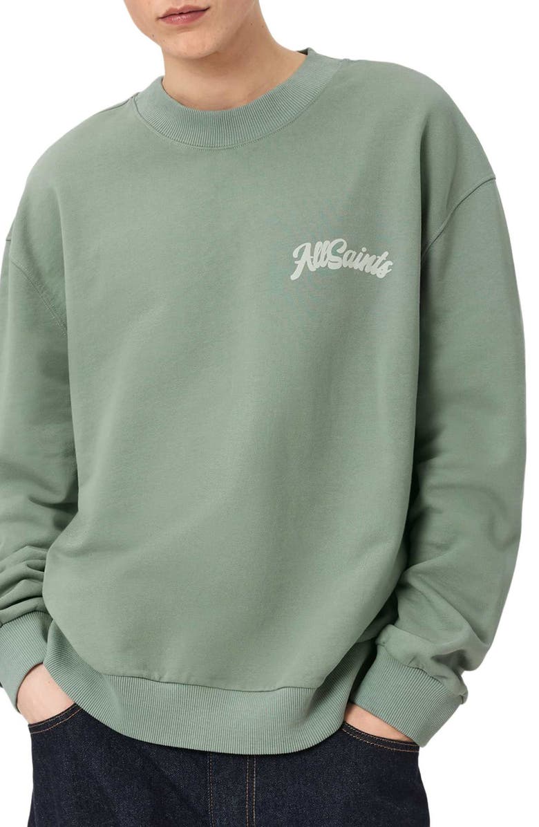 AllSaints Odyssey Logo Sweatshirt, Alternate, color, Spring Green