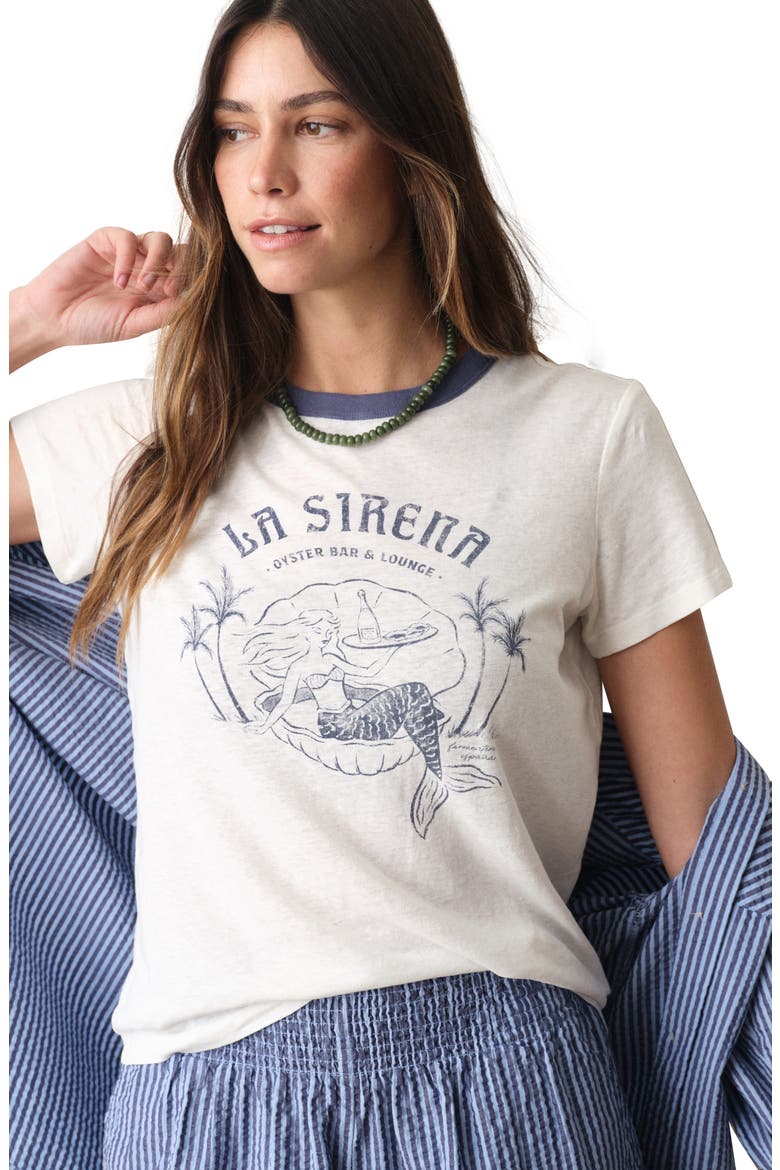 La Sirena Ringer Graphic T-Shirt, Alternate, color, ANTIQUE WHITE