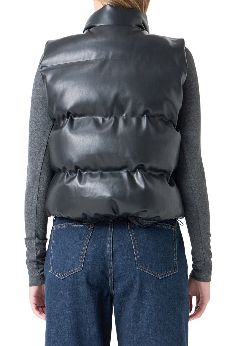 Faux Leather Crop Puffer Vest, Alternate, color, BLACK