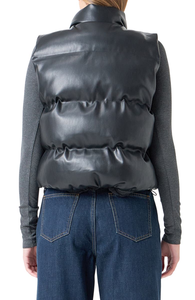 Grey Lab Faux Leather Crop Puffer Vest, Alternate, color, Black