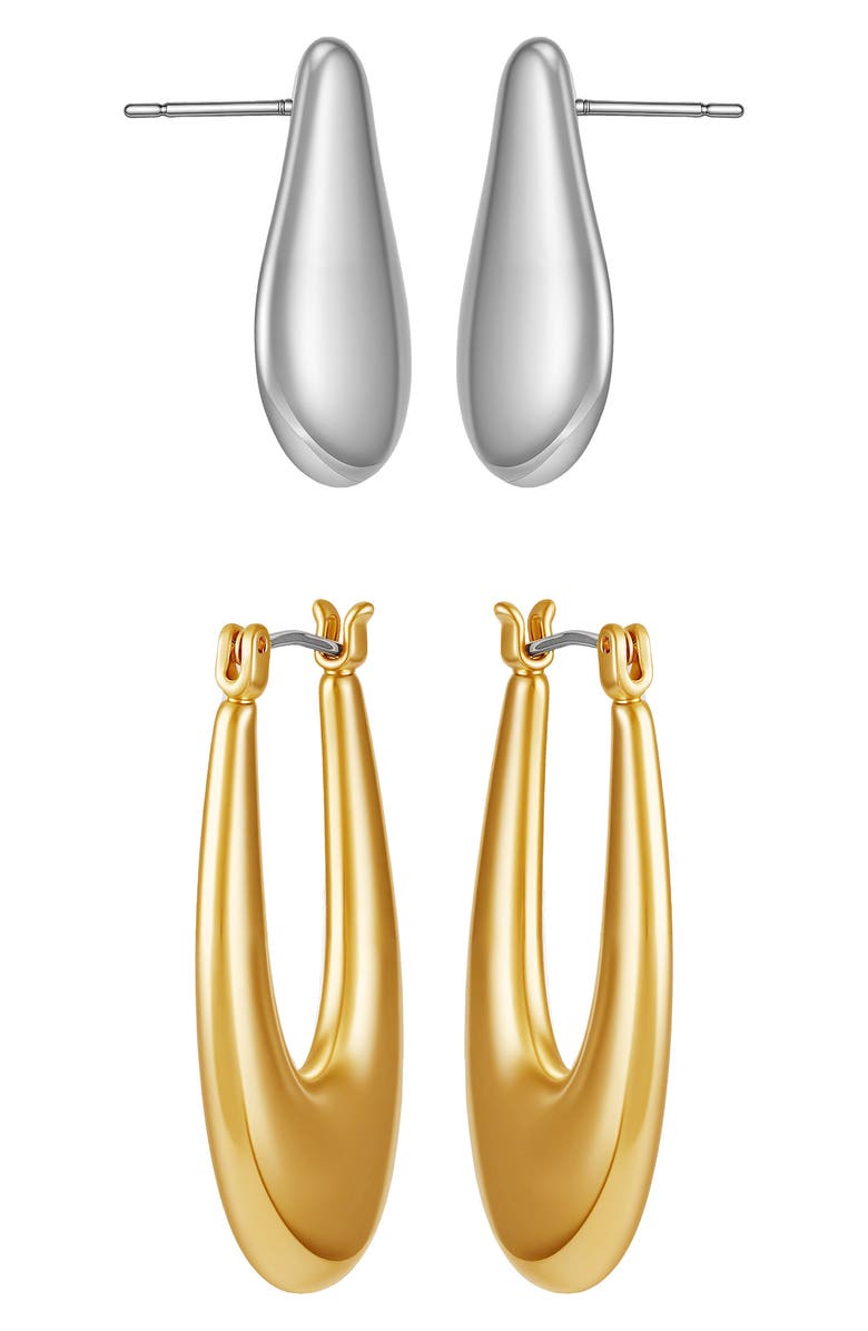Vince Camuto Set of 2 Two-Tone Teardrop & Oval Hoop Earrings, Alternate, color, Two Tone