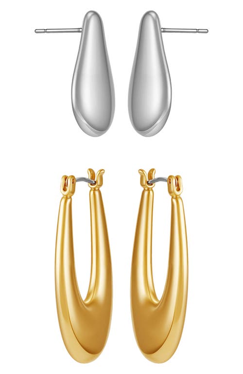 Vince Camuto Set Of 2 Two-tone Teardrop & Oval Hoop Earrings In Multi