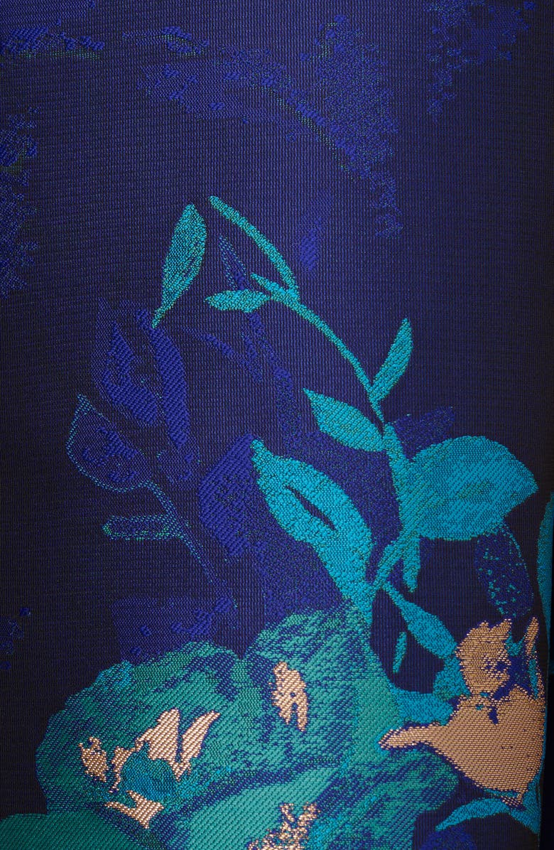 Adrianna Papell Border Jacquard Pleated Sleeveless Fit & Flare Dress, Alternate, color, Blue Teal Multi