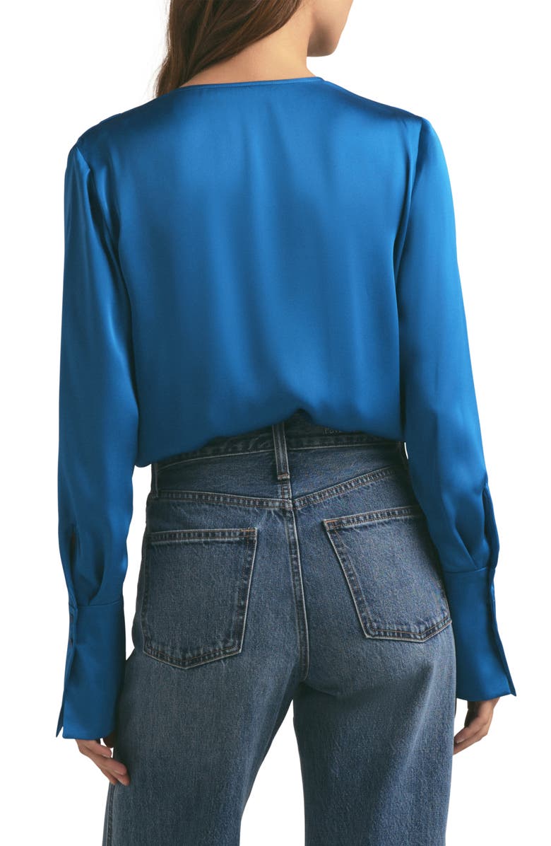 Favorite Daughter Surplice Long Sleeve Satin Bodysuit, Alternate, color, Sapphire