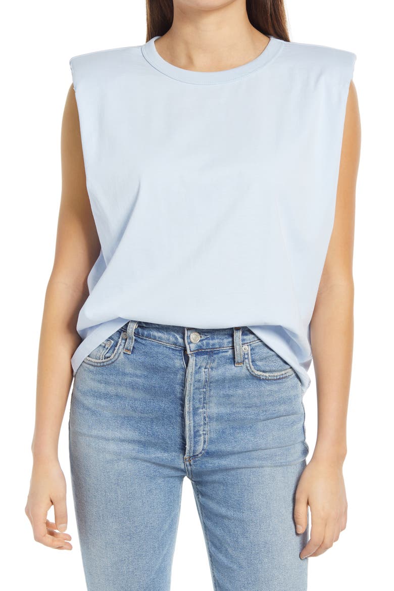 Padded Shoulder T-Shirt, Main, color, POWDER BLUE