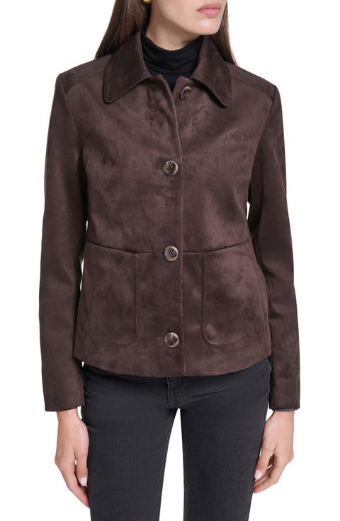 Faux Suede Button Front Jacket