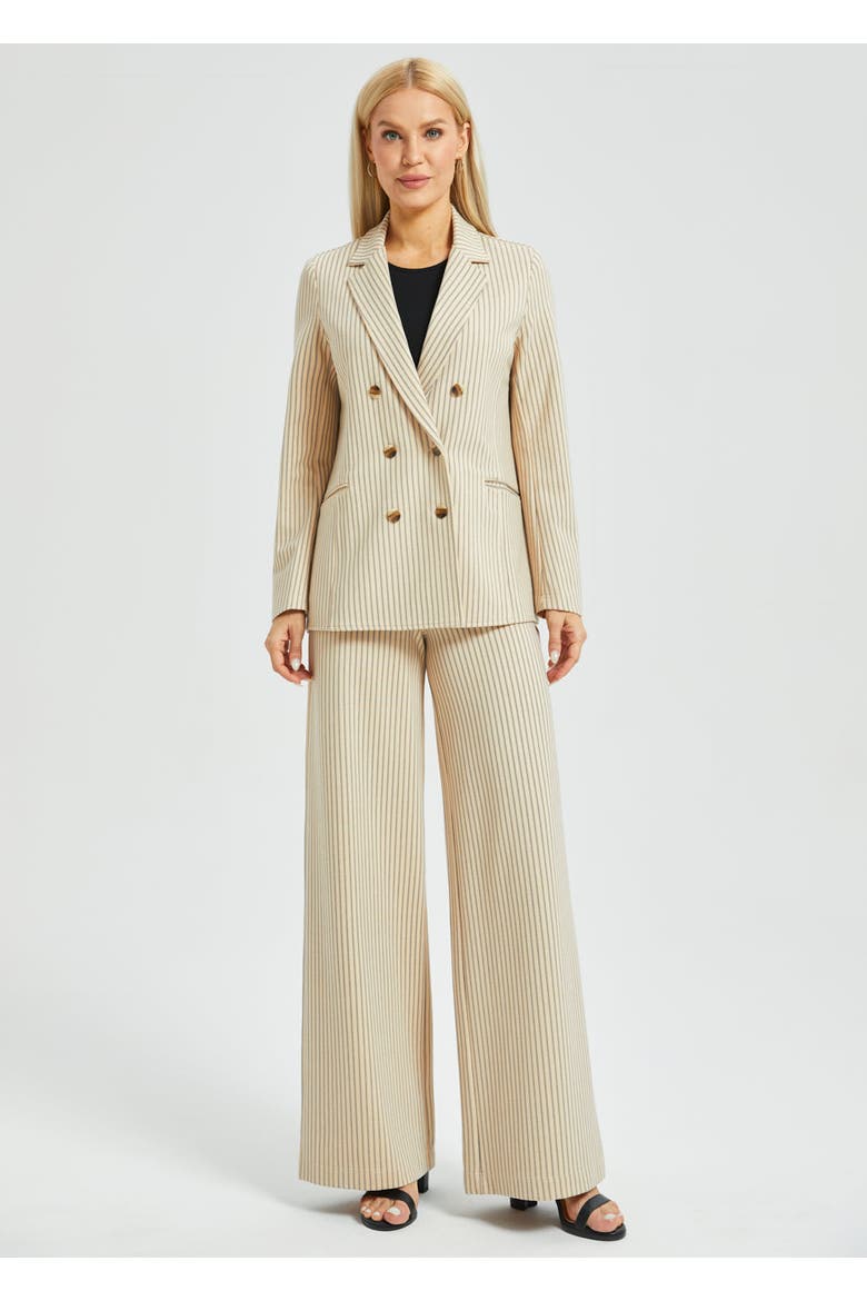 Classic High Waist DPYP Dress Pant Yoga Pants Wide Leg, Alternate, color, Ivory Black Pinstripe