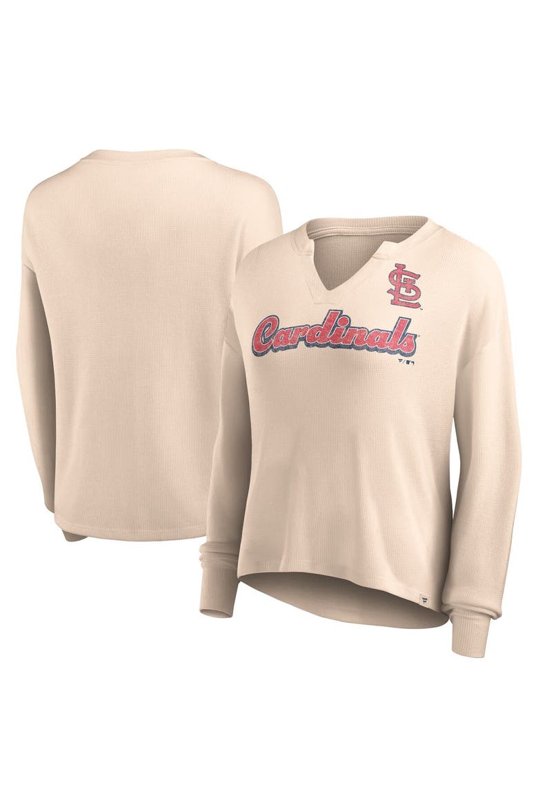 Women's Fanatics Branded Cream St. Louis Cardinals Go For It Waffle Knit Long Sleeve Notch Neck T-Shirt, Alternate, color, Cream