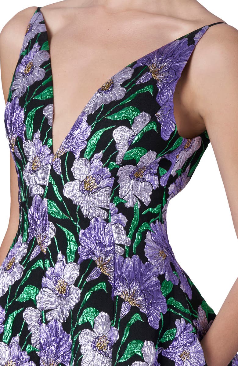 Carolina Herrera Plunge Neck Midi Dress, Alternate, color, 