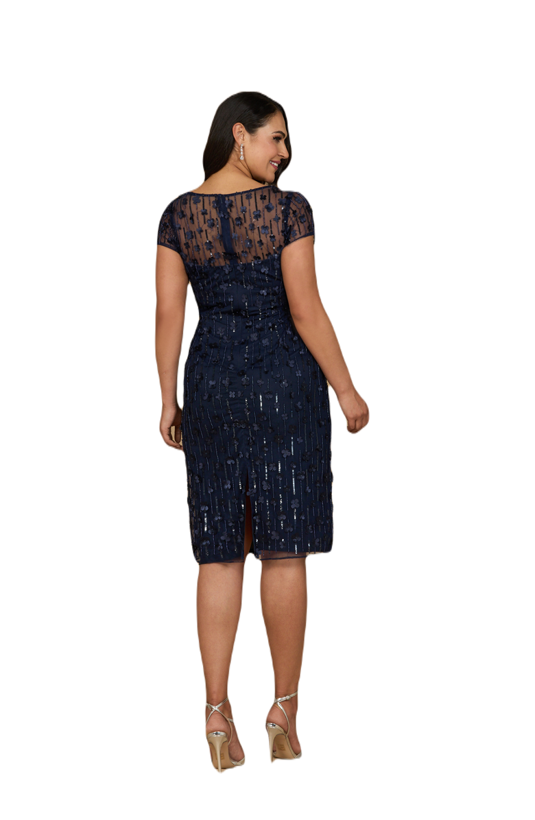 LARA New York 3D Applique Midi Dress with Cap Sleeves, Alternate, color, Navy